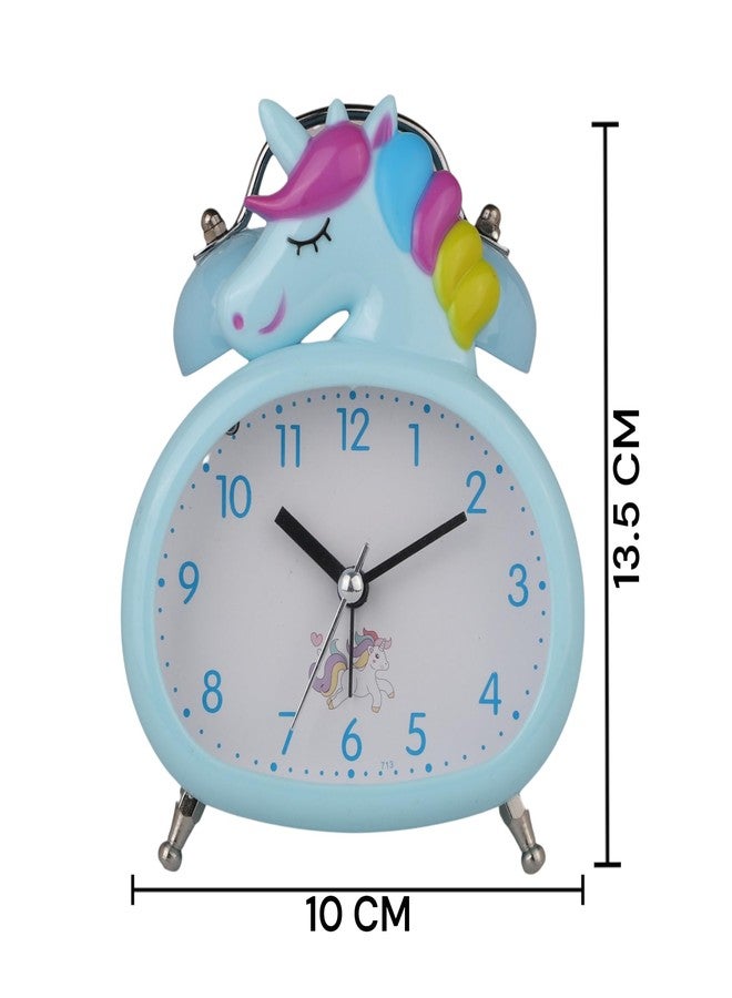 De'rons Twin Bell Analog Table Alarm Clock with Backlight for Heavy Sleepers Loud Alarm Clock for Students Funny Cute Cartoon Unicorn Shape Alarm Clock for Girls Kids Boys Bedroom 13.5 x 10 cm (Blue) - Image 5